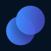 Two blue circles stacked on top of each other at a diagonal on top of a black backgroud