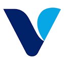 A two-toned blue capital V