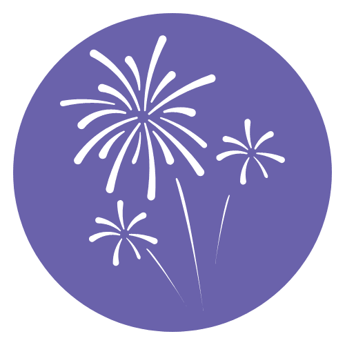 Purple circle with fireworks